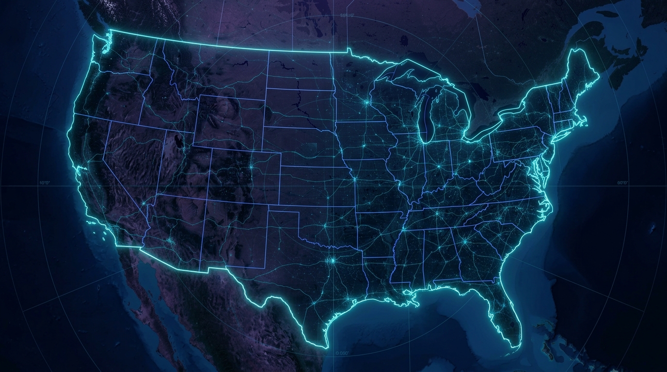 Illustrative map of the contiguous United States with labeled robotaxi service cities and circular provider markers
